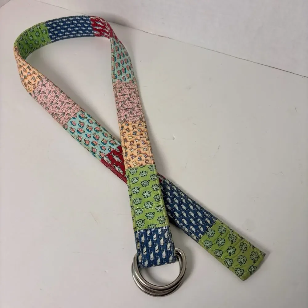 Vineyard Vines Fabric Patchwork D-Ring 100% Cotton Medium Belt Preppy Nautical